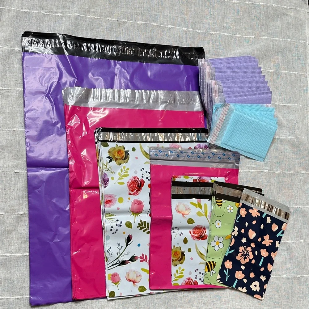 100 Items Poly Mailers & Bubble Pouch Shipping Supplies Assorted Sizes & Colors